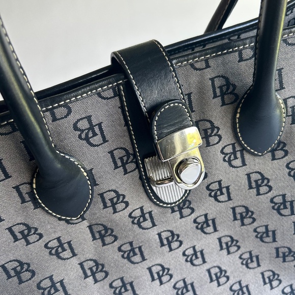 Dooney & Bourke Grey Black Canvas Leather Tote Shoulder Bag - Picture 14 of 14